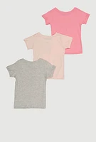 Little Girls Cherry Vibes Glitter Graphic Tees 3 Pack, Pink, Size 6X