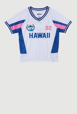 Girls Stitch Hawaii Graphic Print Soccer Jersey, White, Size 14-16