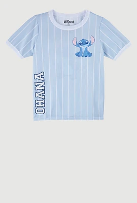 Girls Striped Stitch Graphic Baseball Jersey, Blue,