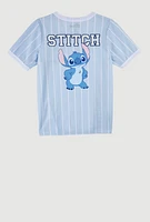 Girls Striped Stitch Graphic Baseball Jersey, Blue,