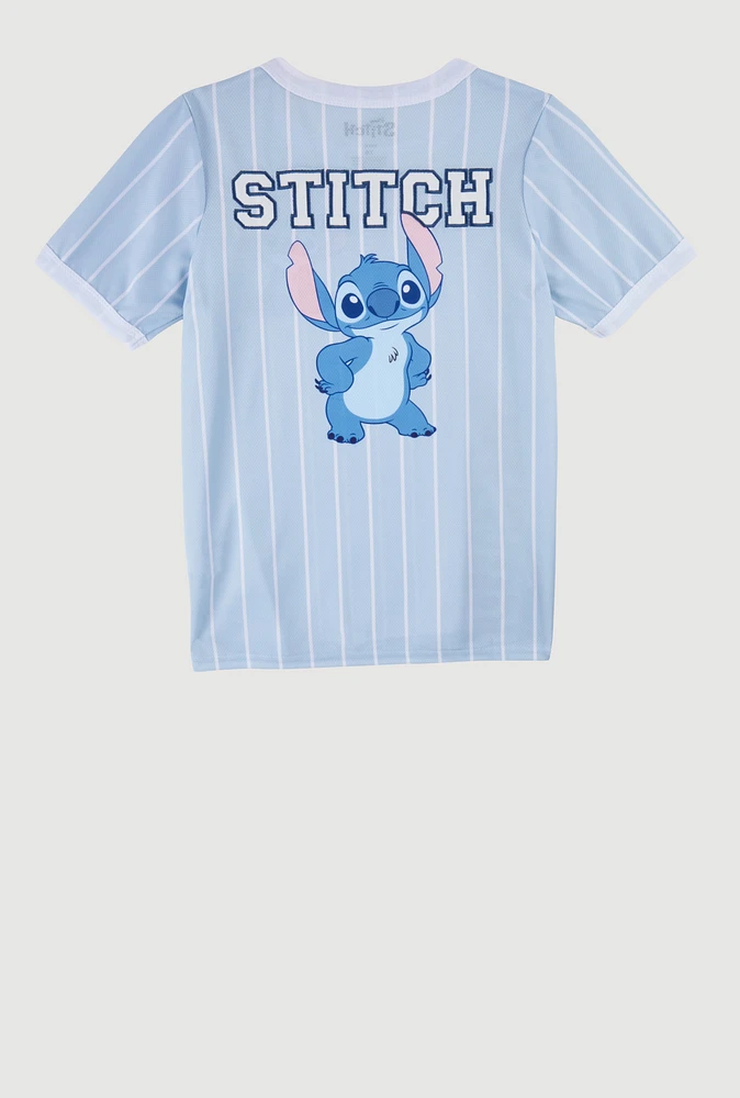 Girls Striped Stitch Graphic Baseball Jersey, Blue, Size 14-16