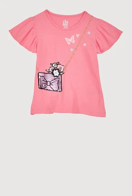 Girls Reversible Sequin Graphic Top, Pink, Size 7-8