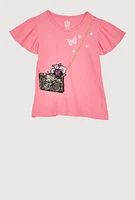 Girls Reversible Sequin Graphic Top, Pink, Size 7-8
