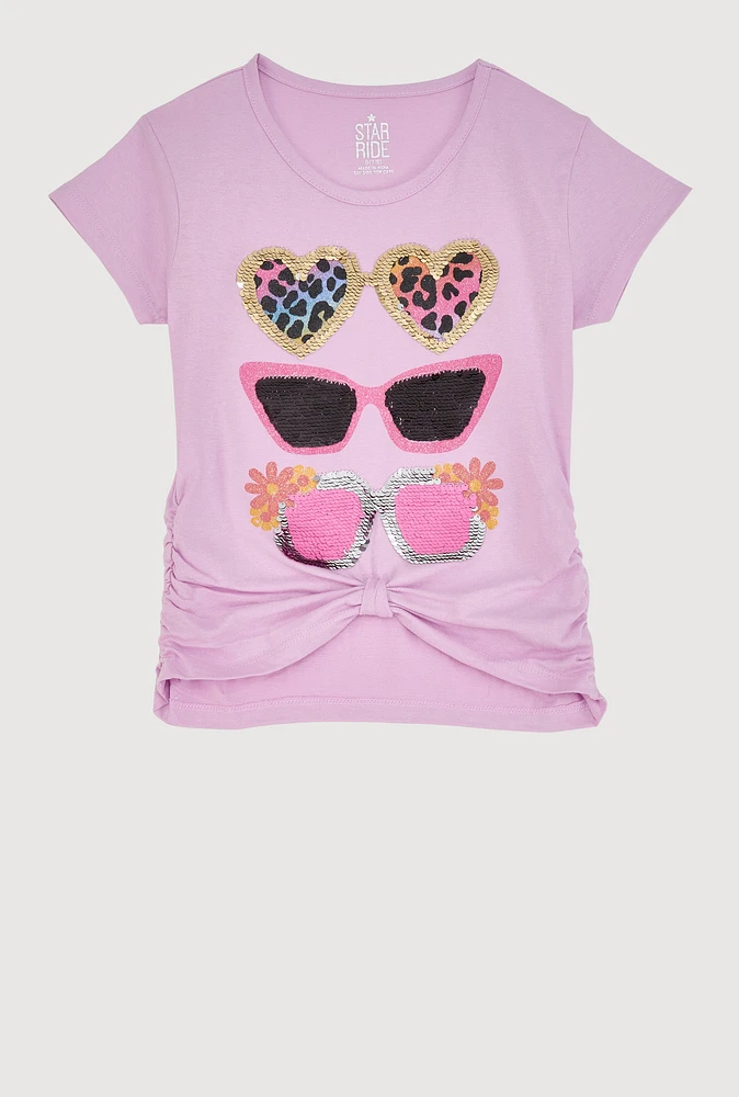 Girls Reversible Sequin Graphic Tee, Purple, Size 7-8