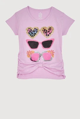 Girls Reversible Sequin Graphic Tee, Purple, Size 7-8