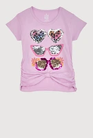 Girls Reversible Sequin Graphic Tee, Purple, Size 7-8