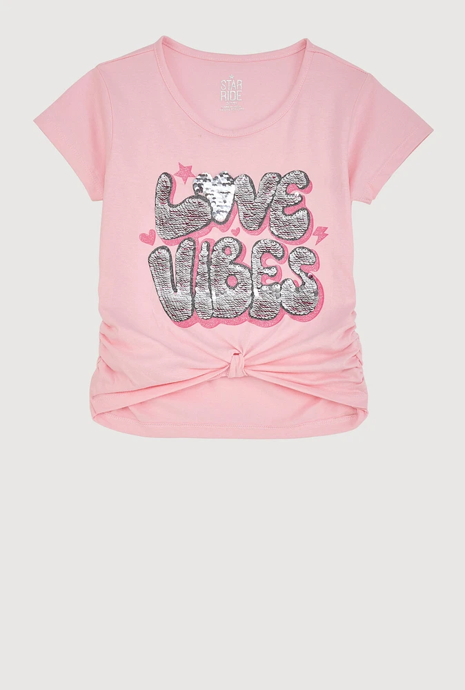 Girls Reversible Sequin Graphic Tee, Pink, Size 10-12