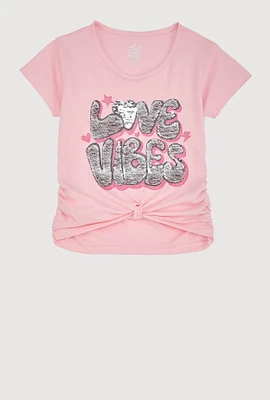 Girls Reversible Sequin Graphic Tee, Pink, Size 10-12