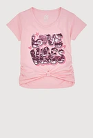 Girls Reversible Sequin Graphic Tee, Pink, Size 7-8