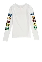 Girls Faith Over Fear Long Sleeve Top, White, Size 10-12