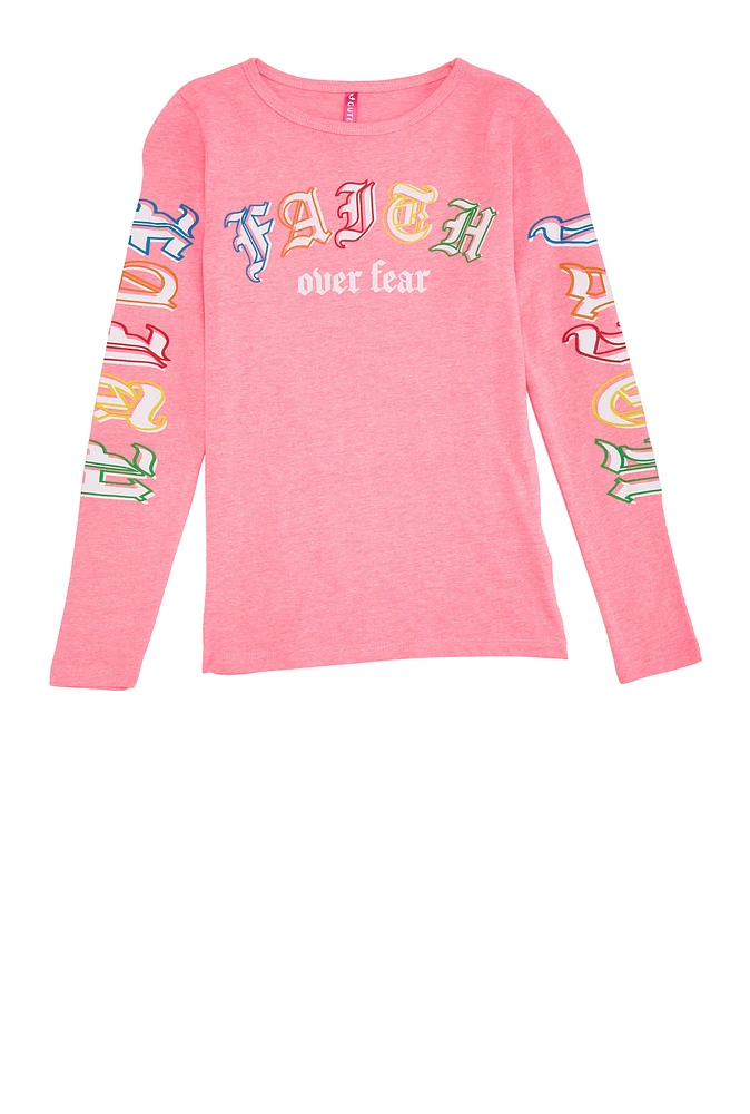 Girls Faith Over Fear Long Sleeve Top, 10-12