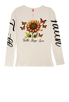 Girls Faith Sunflower Graphic Top, White, Size 10-12