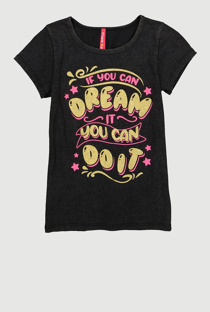 Girls If You Can Dream It You Can Do It Tee, Black, Size 10-12