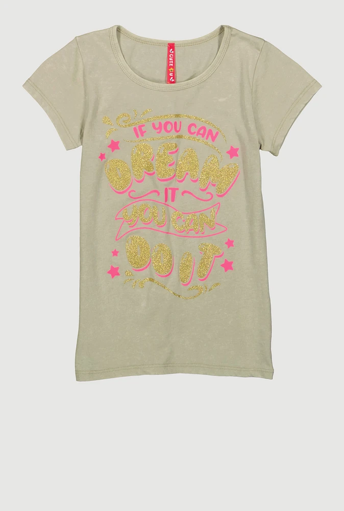 Girls If You Can Dream It You Can Do It Tee, Green, Size 10-12