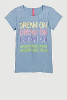 Girls Dream On Acid Wash Graphic Tee, Blue,