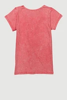 Girls Acid Wash Smiley Graphic Tee, Pink, Size 10-12