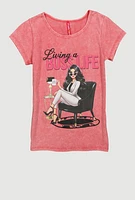 Girls Living A Boss Life Graphic Tee, Pink, Size 7-8