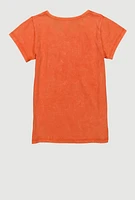 Girls Acid Wash Fierce Graphic Tee, Orange,