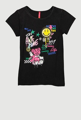 Girls Graffiti Graphic Short Sleeve Top, Black, Size 14-16