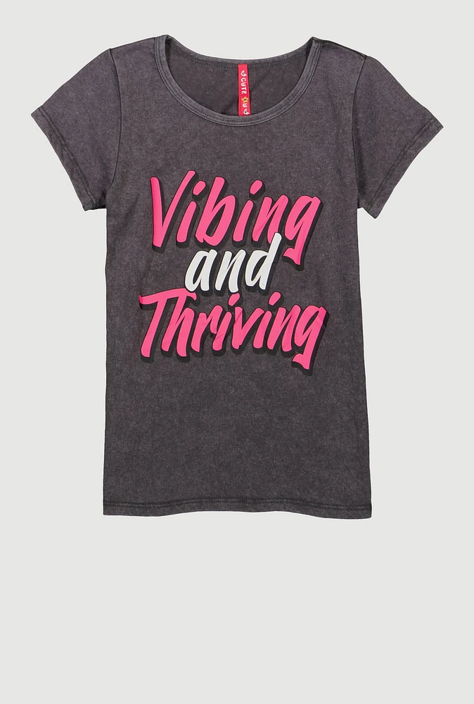 Girls Vibing And Thriving Graphic Top, Grey, Size 7-8