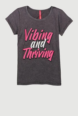 Girls Vibing And Thriving Graphic Top, Grey, Size 7-8