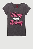 Girls Vibing And Thriving Graphic Top, Grey, Size 7-8