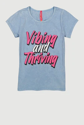 Girls Vibing And Thriving Graphic Top, Blue, Size 14-16