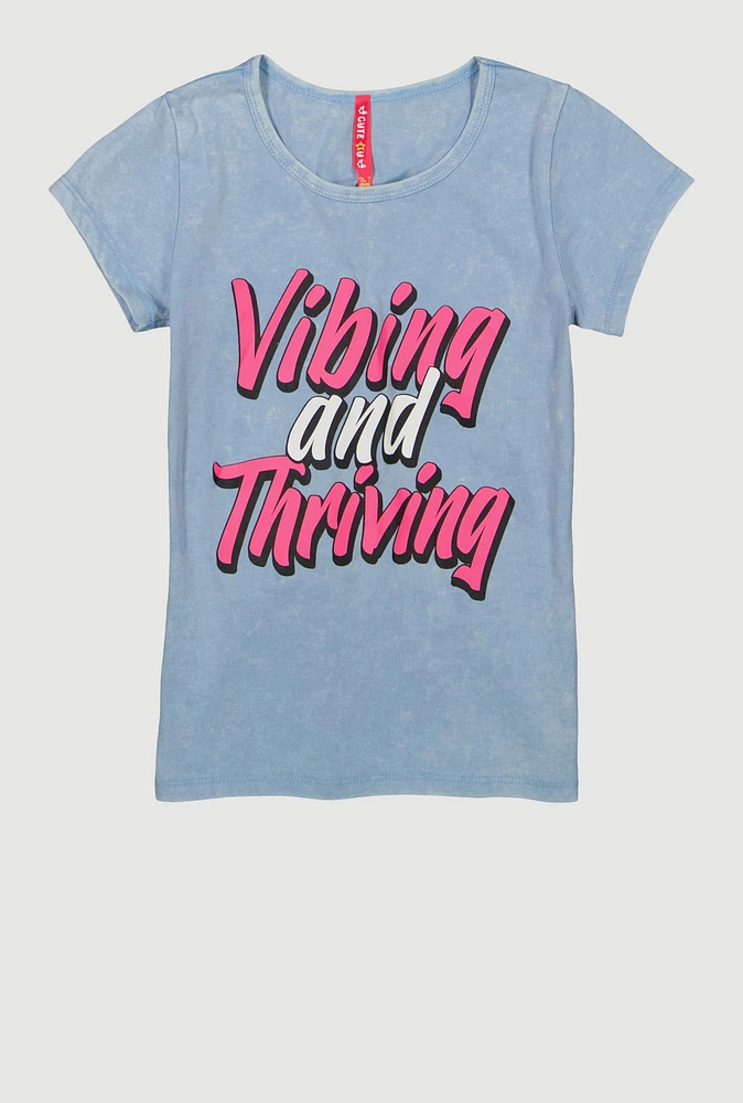 Girls Vibing And Thriving Graphic Top, Blue, Size 7-8