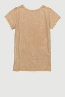 Girls Acid Wash She Is Graphic Tee, Brown, Size 7-8