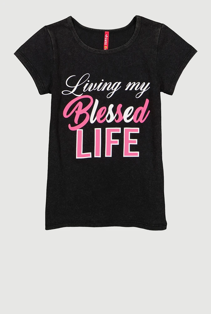Girls Living My Blessed Life Graphic Tee, Black, Size 7-8