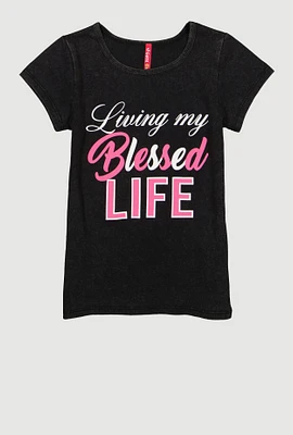 Girls Living My Blessed Life Graphic Tee, Black, Size 7-8