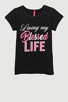 Girls Living My Blessed Life Graphic Tee, Black, Size 7-8