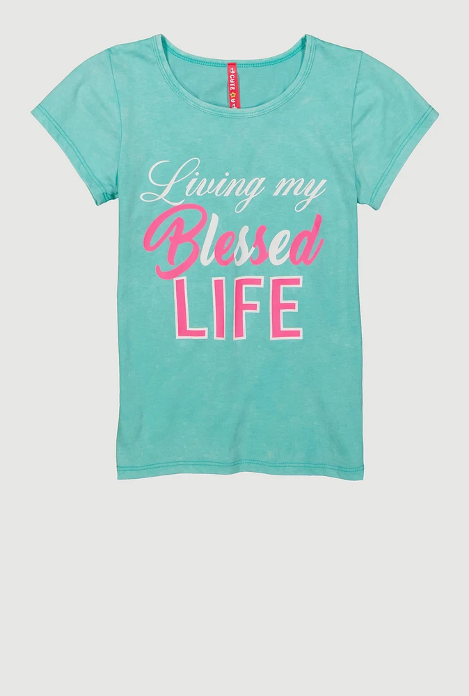 Girls Living My Blessed Life Graphic Tee, Blue, Size 7-8