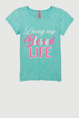 Girls Living My Blessed Life Graphic Tee, Blue, Size 7-8