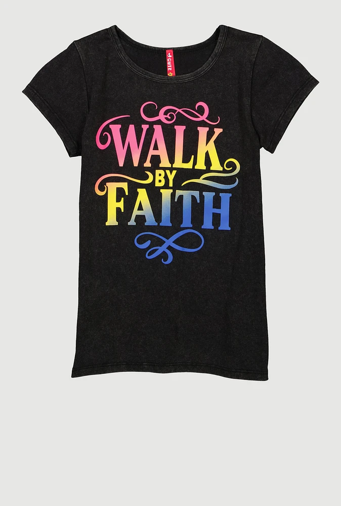 Girls Walk By Faith Graphic Tee, Black,