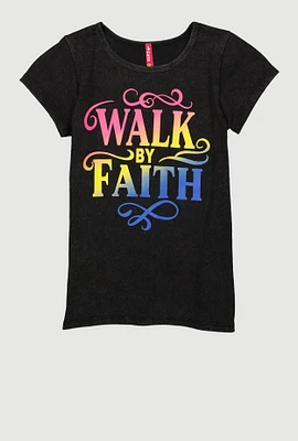 Girls Walk By Faith Graphic Tee, Black,