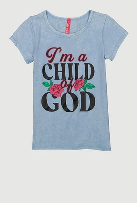 Girls Im A Child Of God Graphic Tee, Blue, Size 7-8