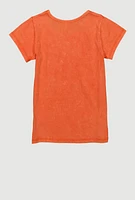 Girls Acid Wash Dream Big Rose Graphic Tee, Orange, Size 14-16