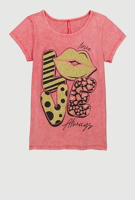 Girls Love Glitter Graphic Tee, Pink, Size 14-16