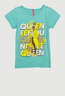 Girls Boss Queen Glitter Graphic Tee, Green, Size 10-12