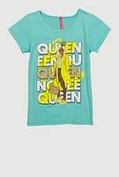 Girls Boss Queen Glitter Graphic Tee, Green, Size 10-12