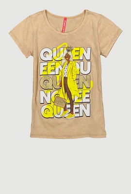 Girls Boss Queen Glitter Graphic Tee, Beige, Size 14-16
