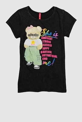 Girls She Is Me Teddy Bear Graphic Tee, Black,