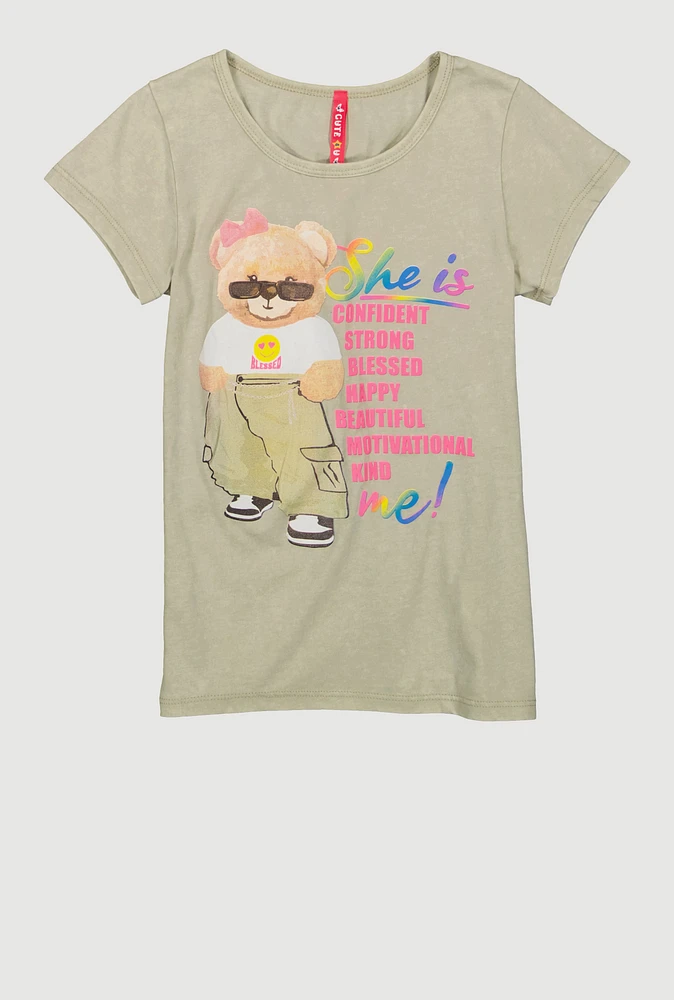 Girls She Is Me Teddy Bear Graphic Tee, Green, Size 14-16