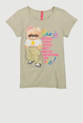 Girls She Is Me Teddy Bear Graphic Tee, Green, Size 7-8