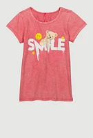 Girls Smile Everyday Teddy Bear Graphic Tee, Pink, Size 10-12