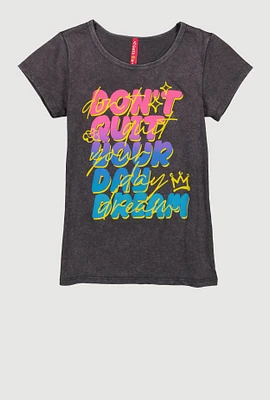 Girls Dont Quit Your Day Dream Graphic Tee, Grey, Size 10-12