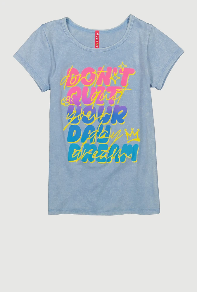 Girls Dont Quit Your Day Dream Graphic Tee, Blue, Size 10-12