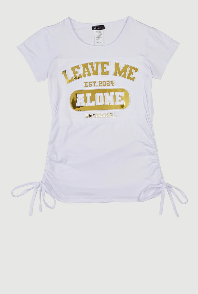 Girls Leave Me Alone 3D Foil Graphic Top, White, Size 7-8