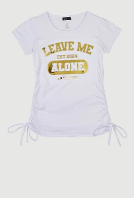 Girls Leave Me Alone 3D Foil Graphic Top, White, Size 7-8